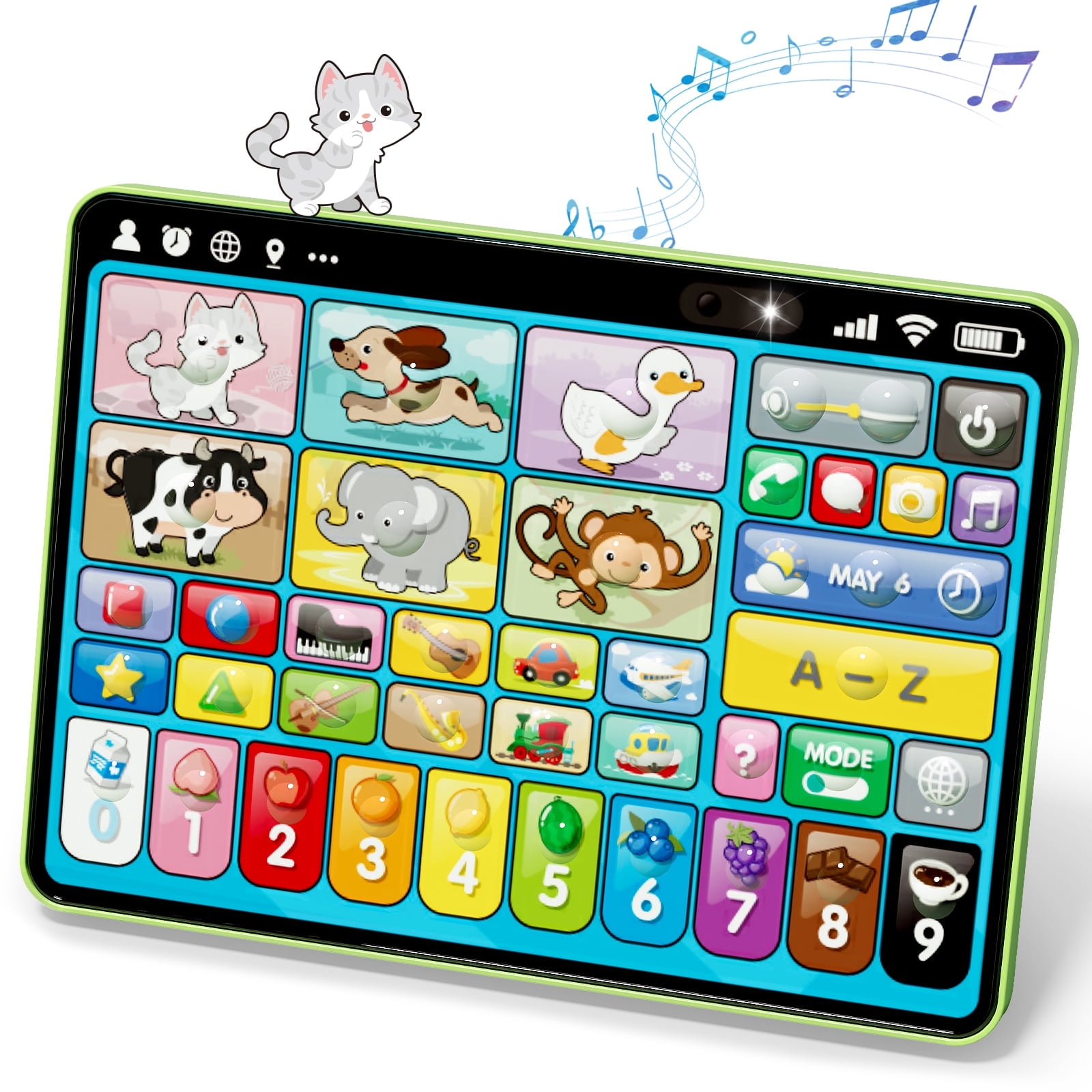 Learning Toys Tablet for Toddlers 1 3, Trilingual Learning Tablet with Music and Lights, Montessori Speech Therapy Toys, Education Learning Toys Gift for Boys Girls 1 2 3 Years Old - Green