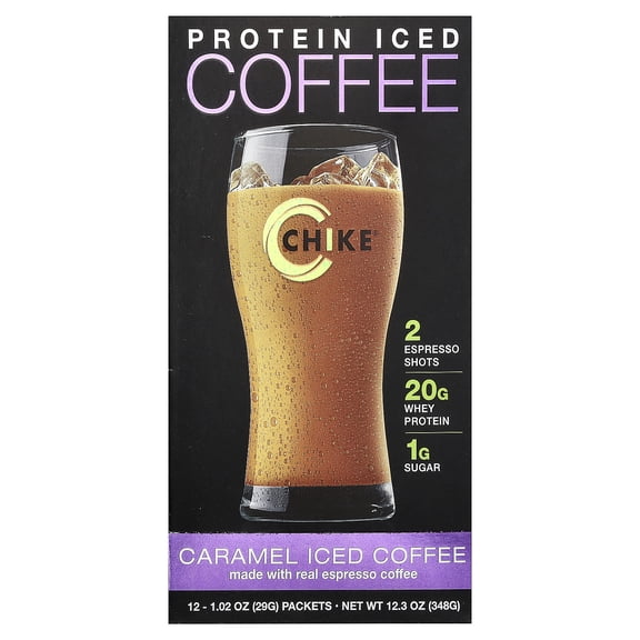 Chike Nutrition High Protein Iced Coffee,  Caramel, 12 Packets, 1.06 oz (30 g) Each