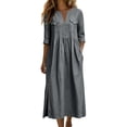 thumbnail image 2 of Jovrlynd Fall Midi Dresses for Women V Neck 3/4 Sleeve Cotton Linen Casual Boho Dress with Pockets 2026, S-2XL, 2 of 7