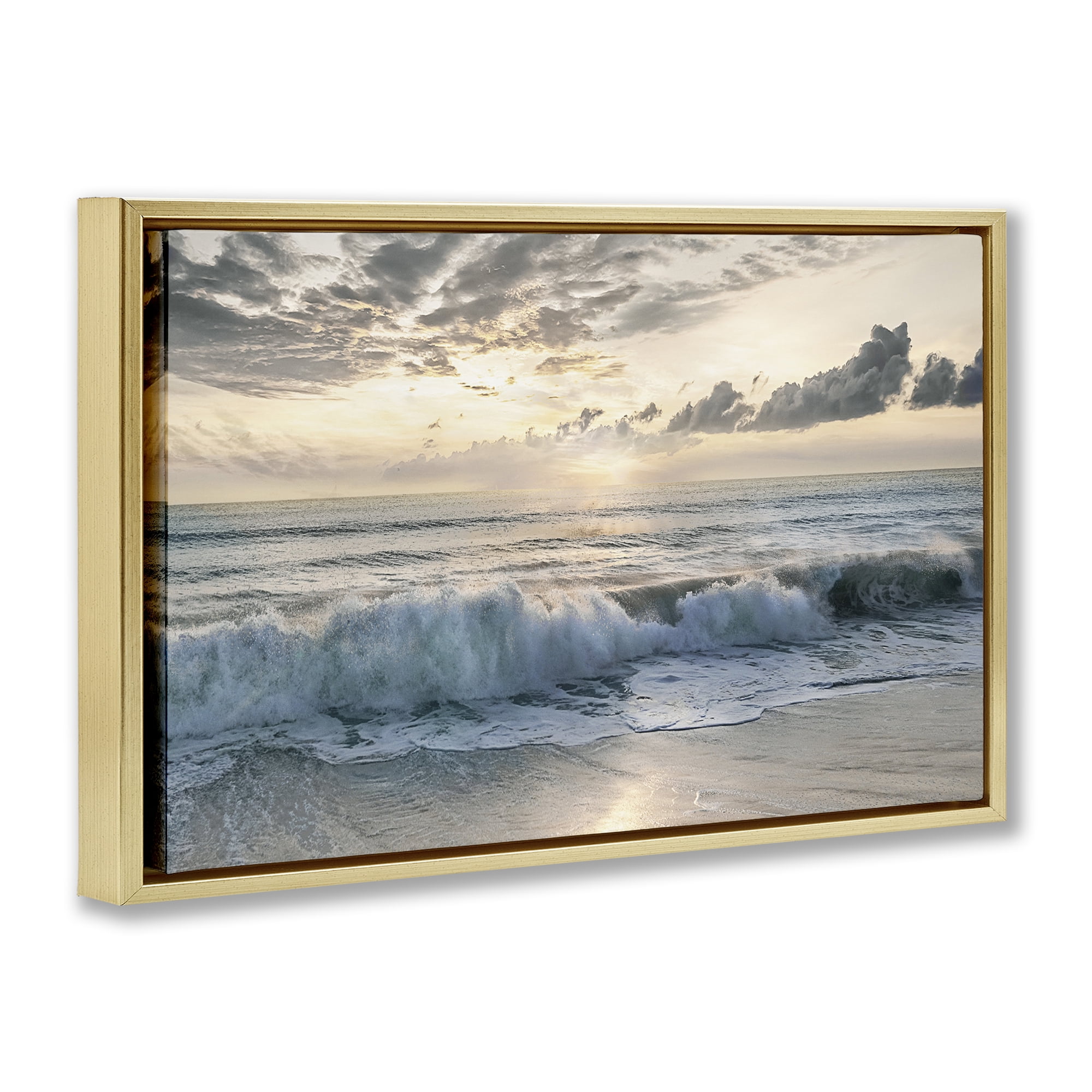 Stupell Industries Sunset Foam Along Shoreline Gold Framed Floater Canvas Wall Art, design by Mike Calascibetta