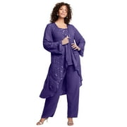 Roaman's Women's Plus Size Three-Piece Beaded Pant Suit
