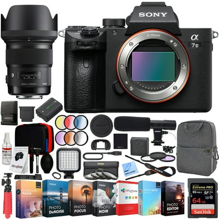 Sony Z3 Camera Lens Sony a7 III Full Frame Mirrorless Interchangeable Lens 4K HDR Camera ILCE-7M3 Body with Sigma 50mm F1.4 ART DG HSM E-mount Lens and Deco Gear Backpack Kit Microphone Editing Bundle ()