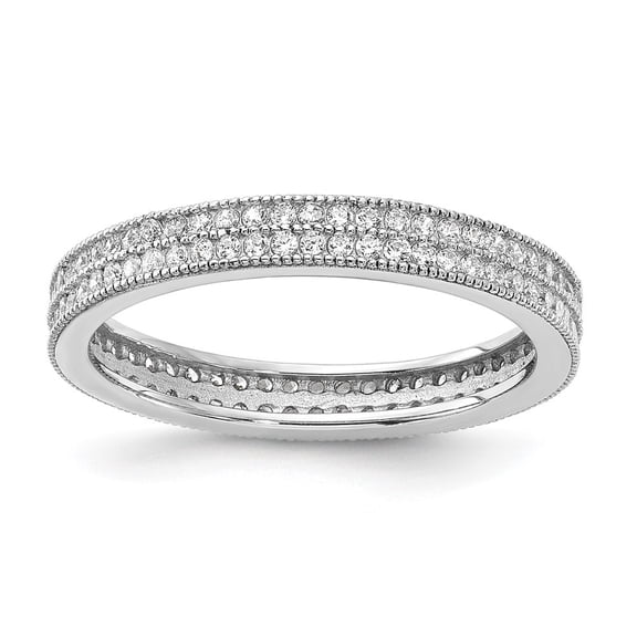 Auriga Fine Jewelry 925 Sterling Silver Rhodium-plated Brilliant-cut CZ Two Row Eternity Ring for Women Size 6