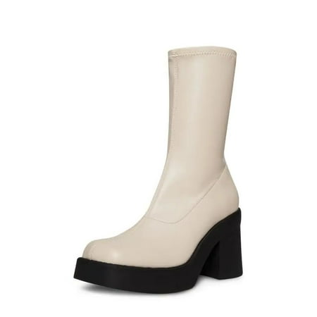 

Steve Madden Klayton Bone Block Heel Squared Toe Mid-Calf Fashion Boots (Bone 8)