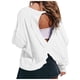 thumbnail image 1 of Camiseta deportiva holgada de manga larga para mujer - Cuello redondo sin espalda, poliéster, top corto informal para gimnasio y yoga, 1 of 7