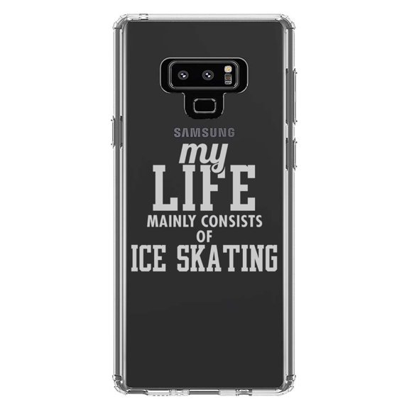 DistinctInk Clear Shockproof Hybrid Case for Samsung Galaxy Note 9 - TPU Bumper Acrylic Back Tempered Glass Screen Protector - My Life Mainly Consists of Ice Skating