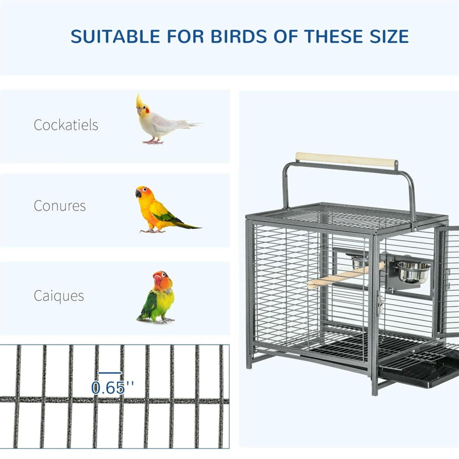 Kadyn 18" Heavy Duty Travel Bird Cage Carrier with Handle Perch for Parrots Conures Lovebird Cockatiel Parakeets, Black