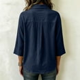 thumbnail image 4 of Nestiefly Cotton Linen Tops for Women Gauze 3/4 Sleeve V Neck Oversized Button Down Blouses Loose Fit Casual Summer Office Clothes 2026 Navy 2XL, 4 of 4