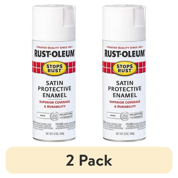 (2 pack) White, Rust-Oleum Stops Rust Satin Protective Enamel Spray Paint-7791-830, 12 oz