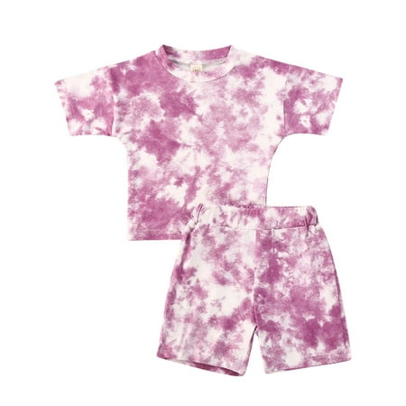 

Kuriozud Unisex Baby Tie Dyeing Printed Short Sleeve Top Elastic Shorts Set