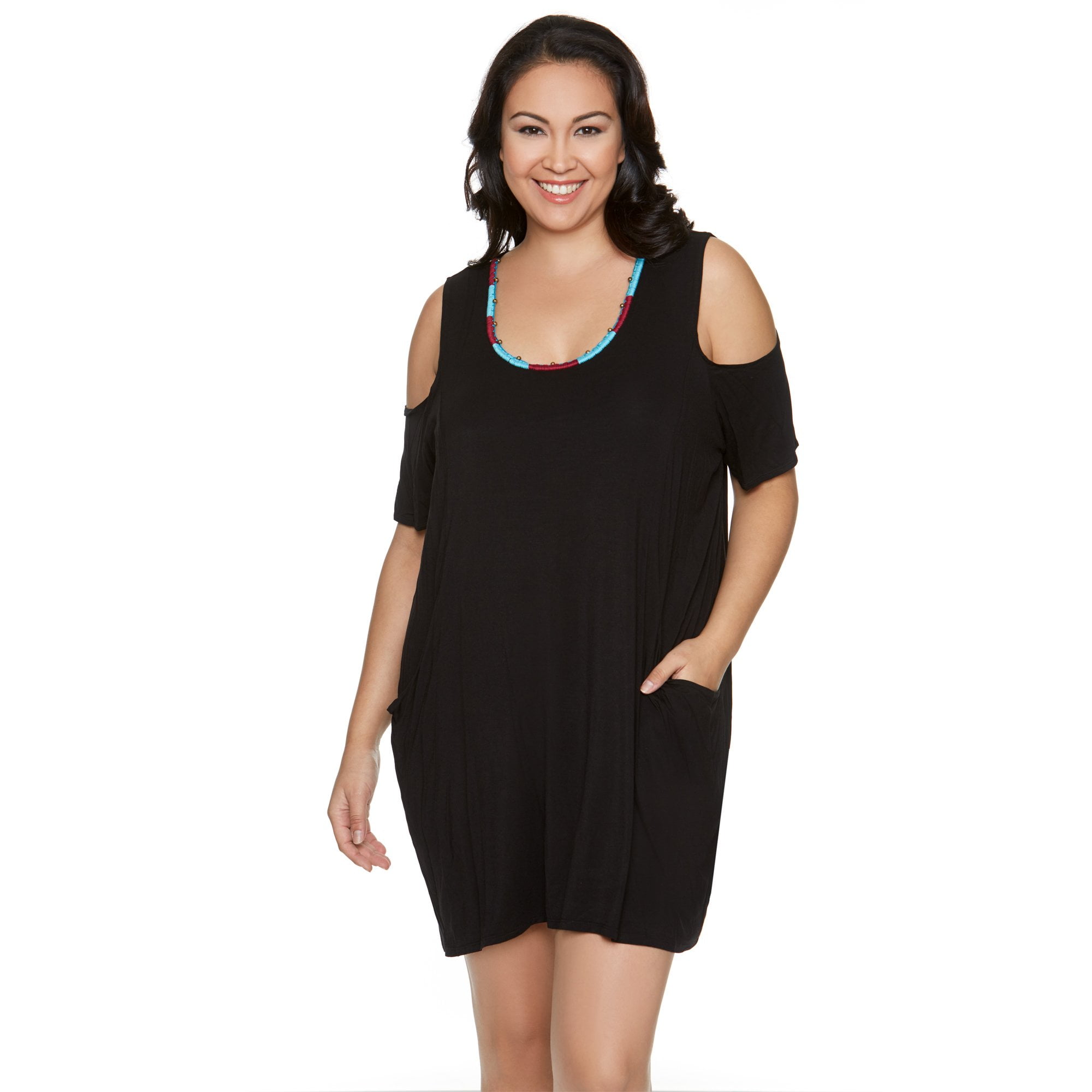 Dotti Women's Plus Size Swim Cover Up with Embroidered Neckline