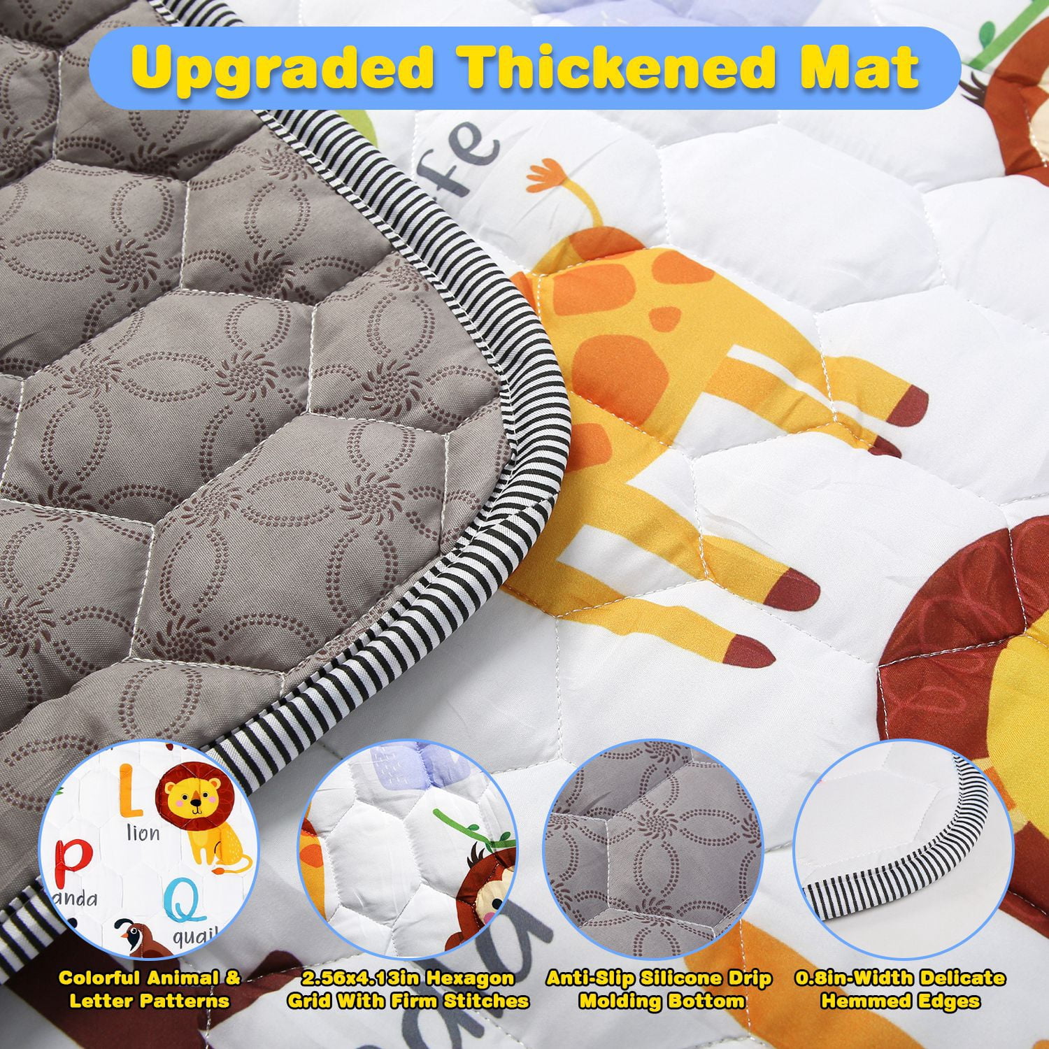 Non-Slip Baby Play Mat TeqHome 50x50" Foldable Playpen Mat Machine Washable Baby Crawling Mat for Babies Toddler Play Tummy Time (S, Animal)