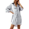 Karuedoo Women Satin Nightshirt Button Down Short Sleeve VNeck