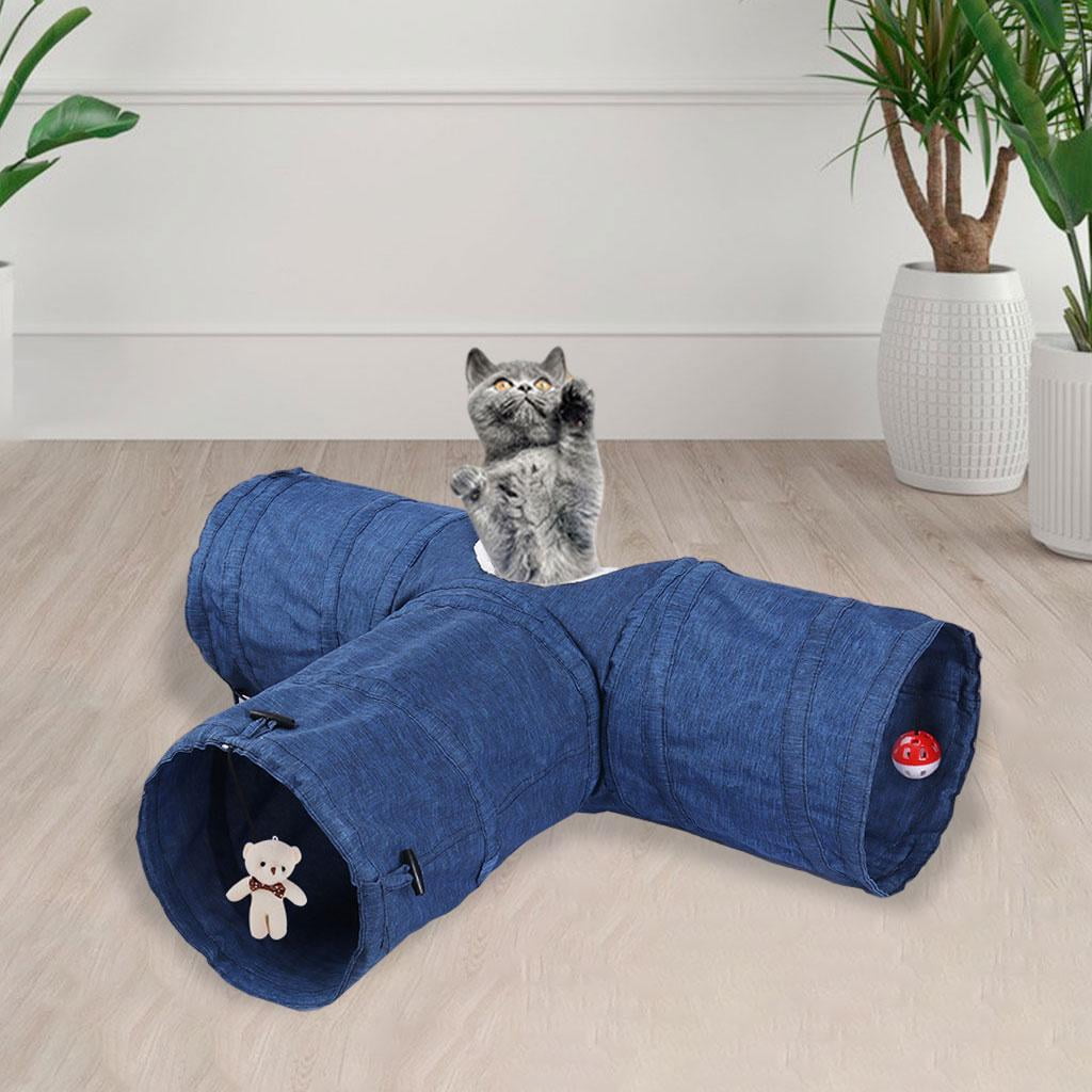 Cat Tunnels for , Tunnel Tube Cat Toys Collapsible, cat Interactive Toy Bed with Ball for Cat Kitten - Blue