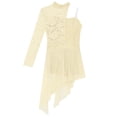 thumbnail image 5 of TiaoBug Big Girls Lyrical Dance Costume Single Long Sleeve Lace Patchwork Modern Ballet Dance Dress Beige 14, 5 of 6