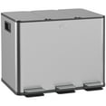 thumbnail image 1 of HOMCOM Triple Trash Can, 3 x 20L Garbage Can with Soft Close Lid, Silver, 1 of 10