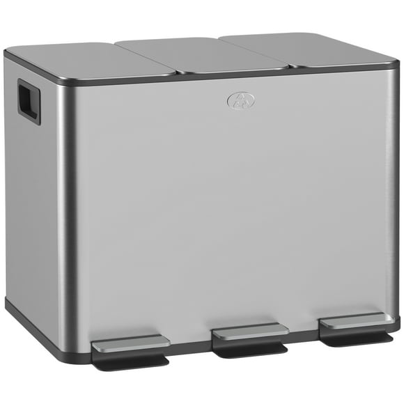HOMCOM Triple Trash Can, 3 x 20L Garbage Can with Soft Close Lid, Silver