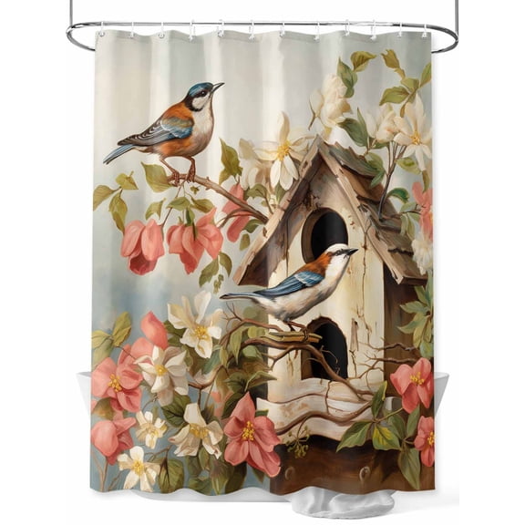 Boanket Polyester Fabric Birdhouse Flower, Shower Curtain, Farmhouse Rustic Green Botanical Leaves Waterproof Bathtub Curtain Bathroom Decor Set with Hooks 48 x 72 Inches,