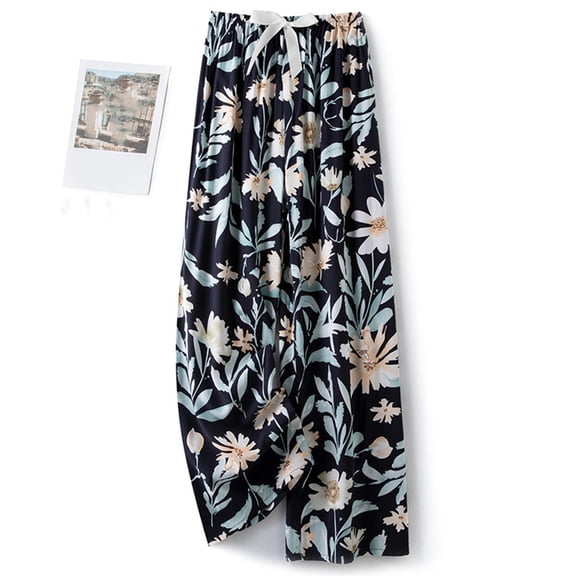 ATENAR Pants for Women Summer Stretchy Pants Printed Pant Blue Free Size