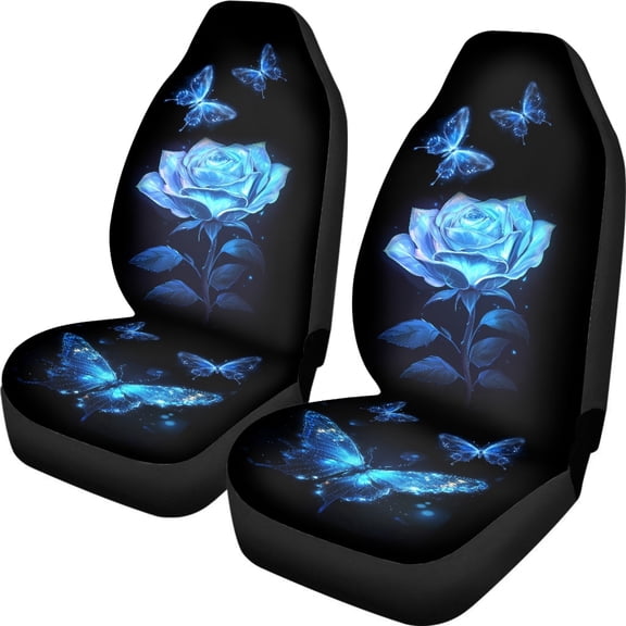 XYZCANDO Car Front Seat Covers Polyester Car Front Seat Cover Set Car Seat Covers Decorative Durable Vehicle Truck, Butterfly Rose Pattern