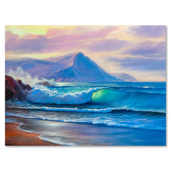 Designart ' Blue Waves Breaking At The Beach Landscape I ' Nautical & Coastal Canvas Wall Art Print