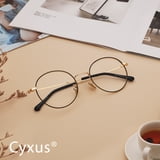 Cyxus Round Blue Light Glasses for Women Men Wire Frame UV Blocking Computer Glasses Clear Lens Metal Eyewear Ultra Light Relieve Digital Screen Eye Strain Headache(Black&Gold)
