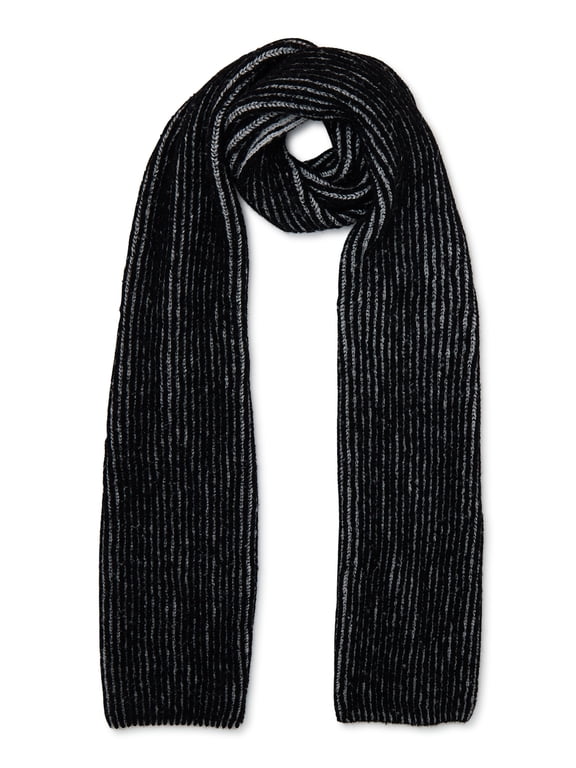 Women's Ribbed Two Color Scarf Black Soot Al Grey