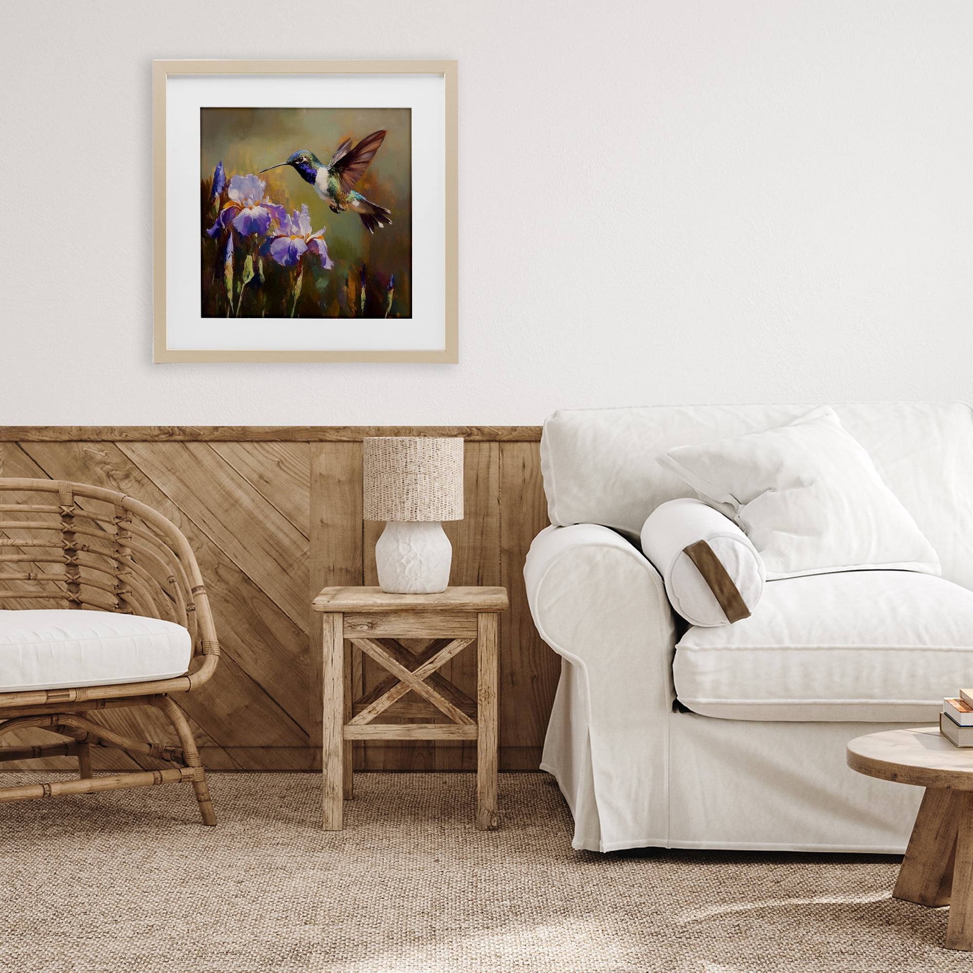 Stupell Industries Hummingbird & Purple Irises Birch Framed Print Under Glass, design by Tina LeCour