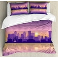 thumbnail image 1 of New Orleans Duvet Cover Set Queen Size, City Silhouette with Important Buildings in the Sunset Ombre Effect, Decorative 3 Piece Bedding Set with 2 Pillow Shams, Purple Yellow Violet, by Ambesonne, 1 of 3