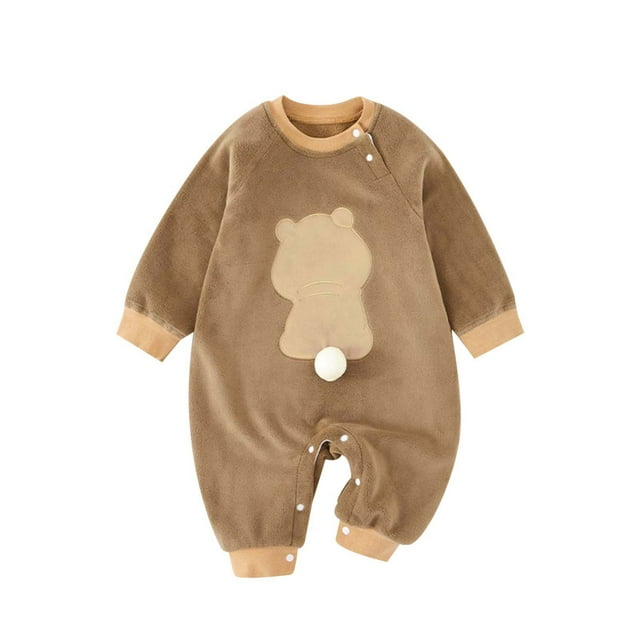 FAOWME Girls Long Sleeve Pullover Romper Sweatshirt Bodysuits Romper Brown 6-12 Months