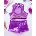 thumbnail image 5 of Miaeowve Kids Girls Dance Outfits Sparkly Sequins Tracksuit Sleeveless Athletic Crop Top with Shorts Set Activewear Purple 14, 5 of 7