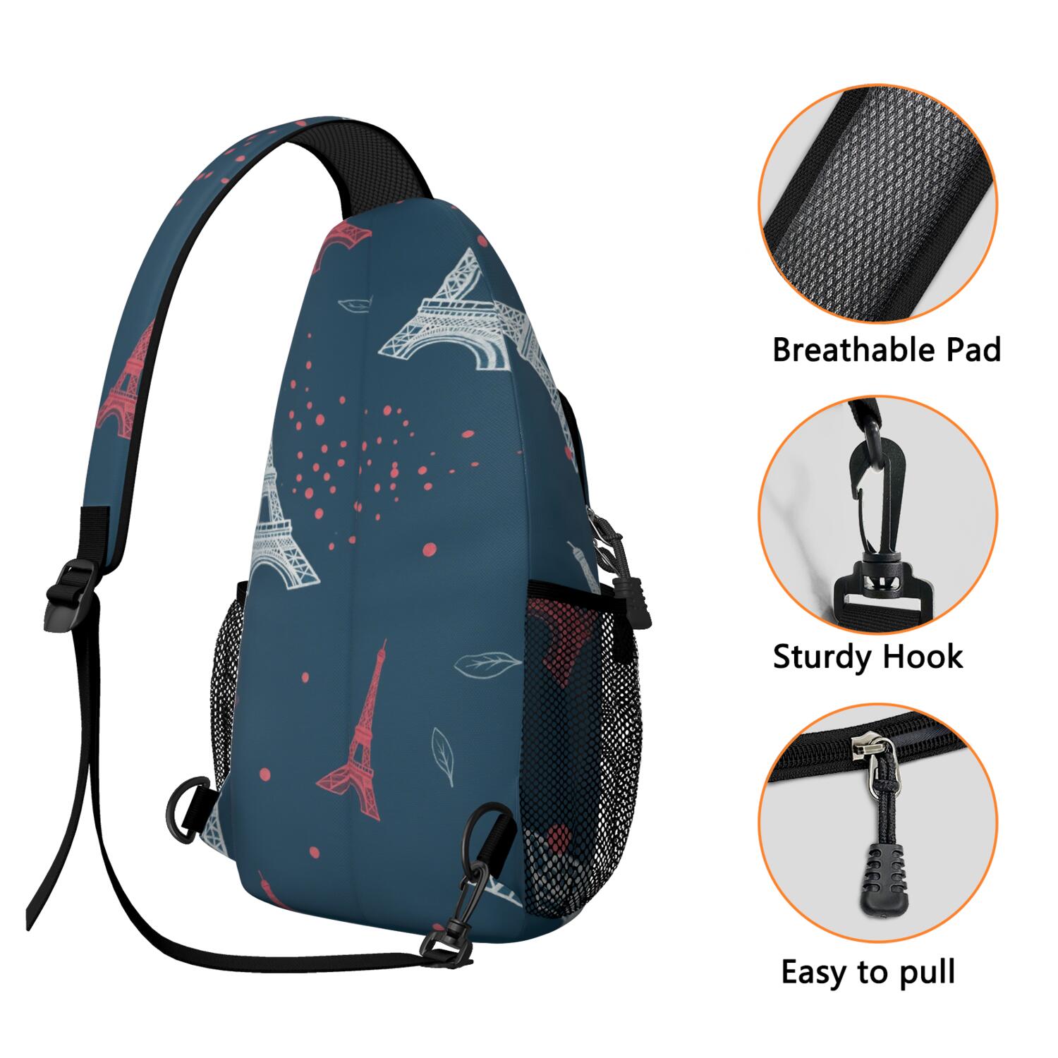 Eiffel Tower Sling Backpack for Women Men Travel Sling Bag Chest Bag for Traveling Office Shoulder Bag Gym Sports Travel Hiking Daypack