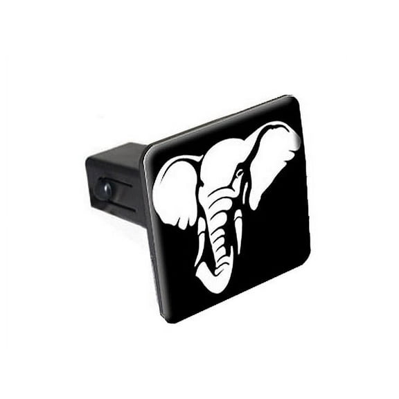 Elephant Head White On Black Tow Hitch Cover