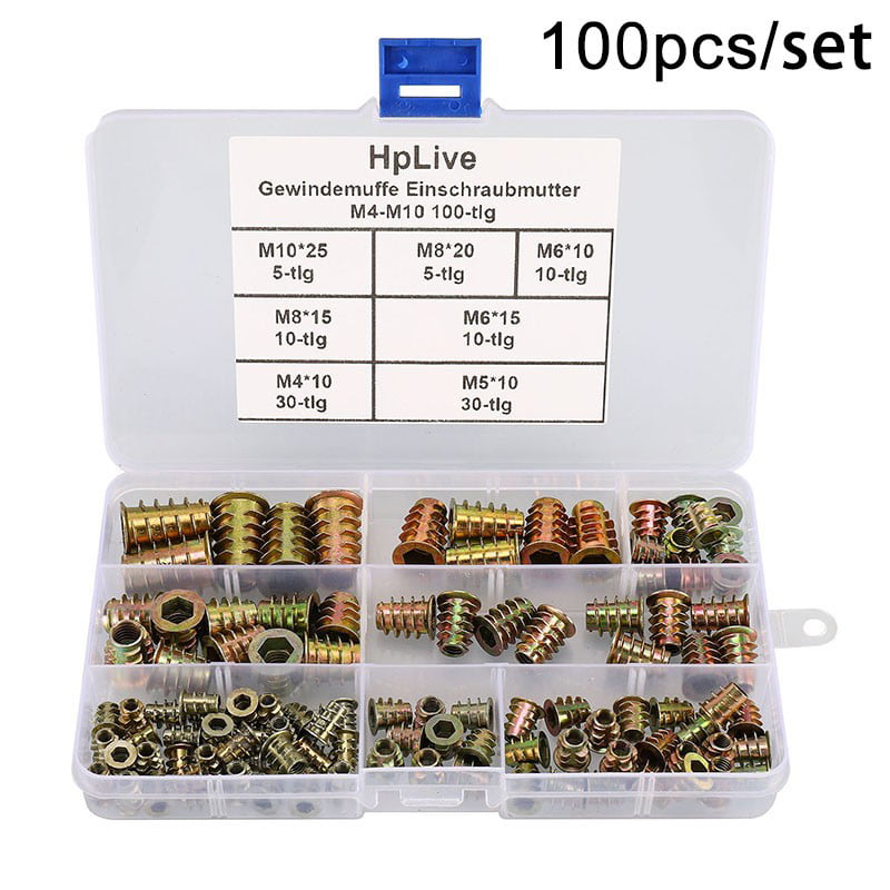 Details about   100x Furniture Hex Drive Flat Head Nuts Screws Threaded For Wood Insert CS 