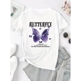 thumbnail image 2 of 1 Pce T-Shirt Décontracté à Col Rond pour Femmes avec Imprimé Papillon Éclair, Haut à Manches Courtes à la Mode, Tee-Shirt en Polyester Tricoté Confortable pour l'Été avec Étirement Moyen pour la Fête des Pères, Fête des Mères, Nouvel An, Spri, 2 of 6