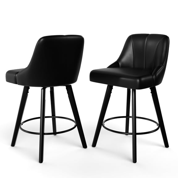Betisef Swivel Bar Stools Set of 2, Counter Height Bar Stools with Back, PU Leather Upholstered Kitchen Island Stools, 360° Swivel, Rubberwood Legs, Thick Cushion Seat,for Dining Room Black