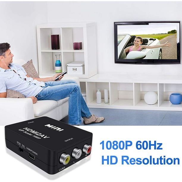 Convertisseur RCA vers HDMI, adaptateur composite 1080P vers HDMI avec câble  RCA prend en charge PAL/NTSC pour lecteurs DVD  Roku/VHS/magnétoscope/Blue-ray