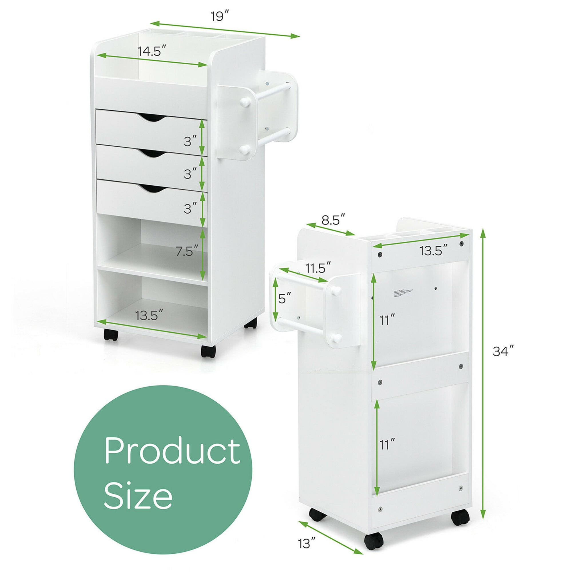 Gymax Craft Storage Cart Mobile Drawer Utility Cart with Drawers Shelves White