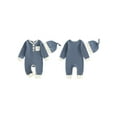 thumbnail image 2 of BemeyourBBs Baby Boy Fall Romper Contrast Ribbed Long Sleeve Jumpsuit Hat, 2 of 9