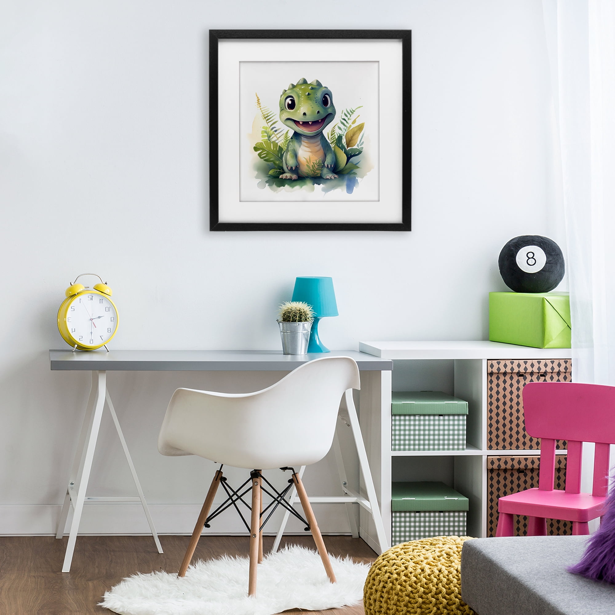 Stupell Industries Crafty Dino & Foliage Black Framed Print Under Glass, design by Steve Hunziker