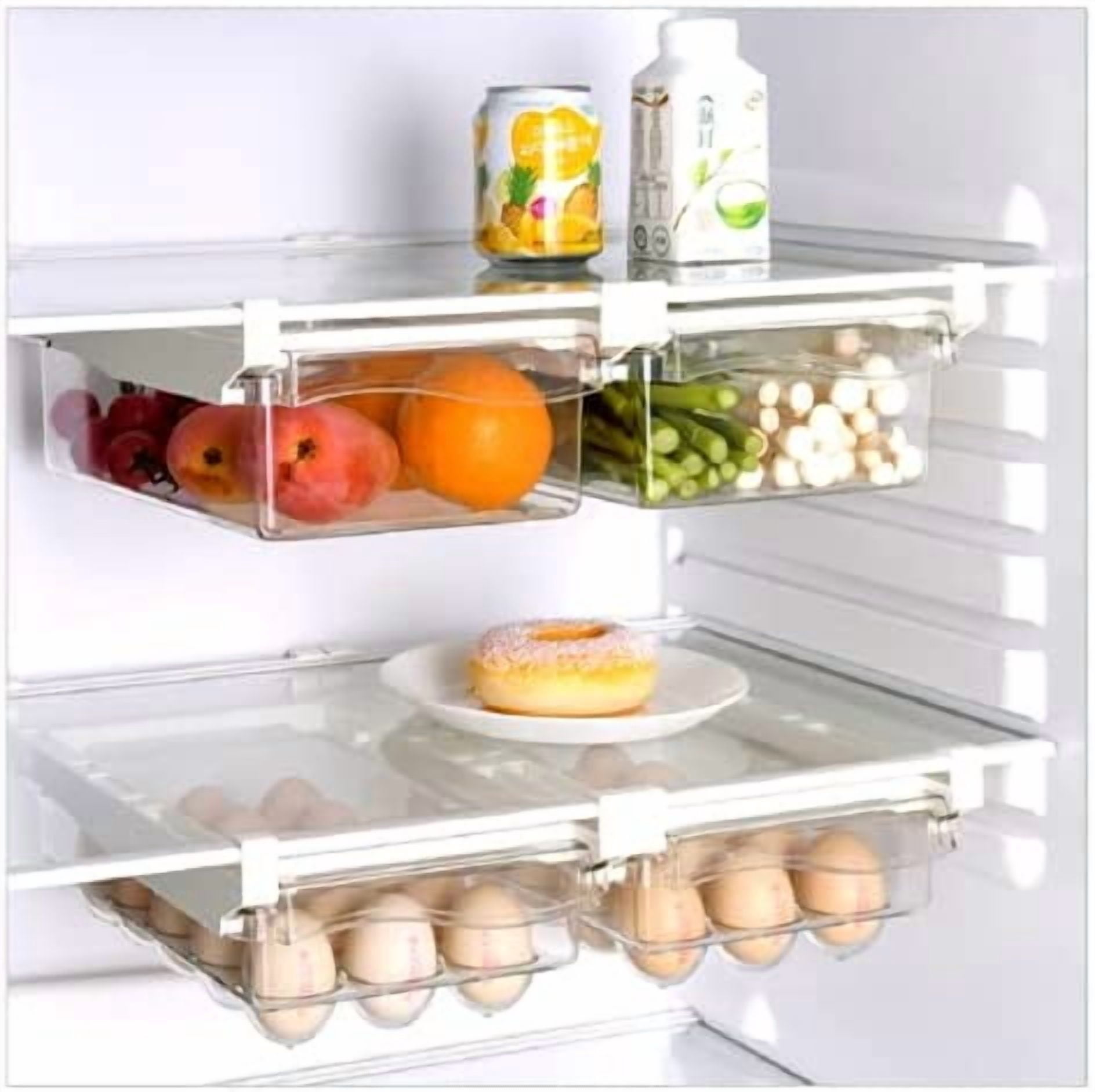 Refrigerator Pull Out Bin,Snap On Drawer Fridge Mate,Fridge Storage Box/Drawers/Rack, Refrigerator Bin Home Organizer for Fridge Shelf Thickness Under 0.6"