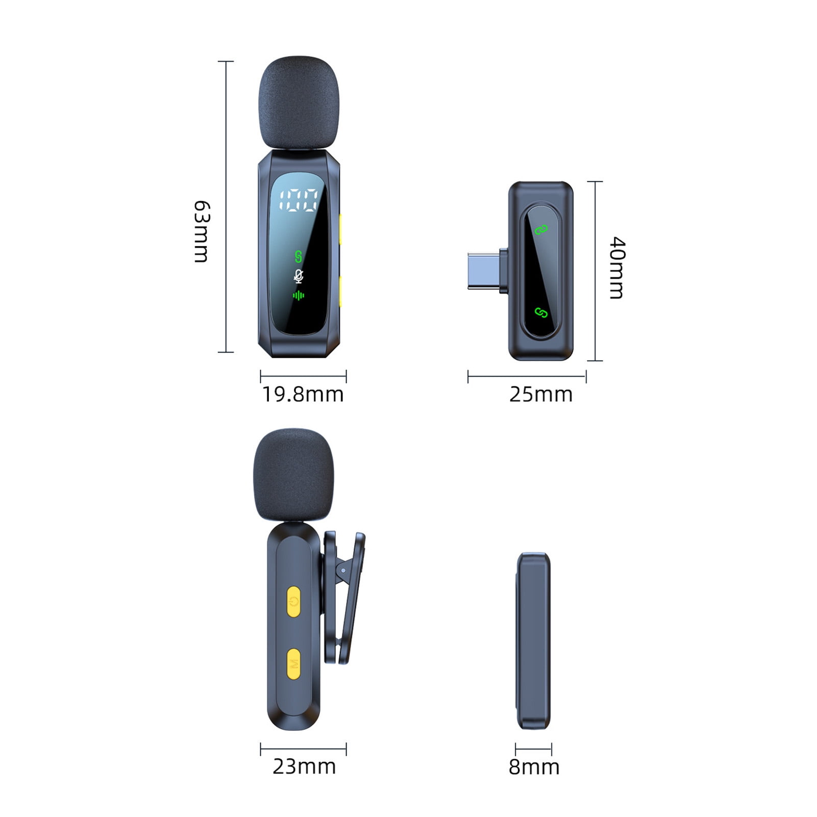 2.4G Wireless Clips On Microphone Microphone 2.4G Wireless Lavalier Microphone Noise Reduction CD Quality Sound 30M/98.43ft Transmission LED Display for Live Streaming Outdoor Vlog