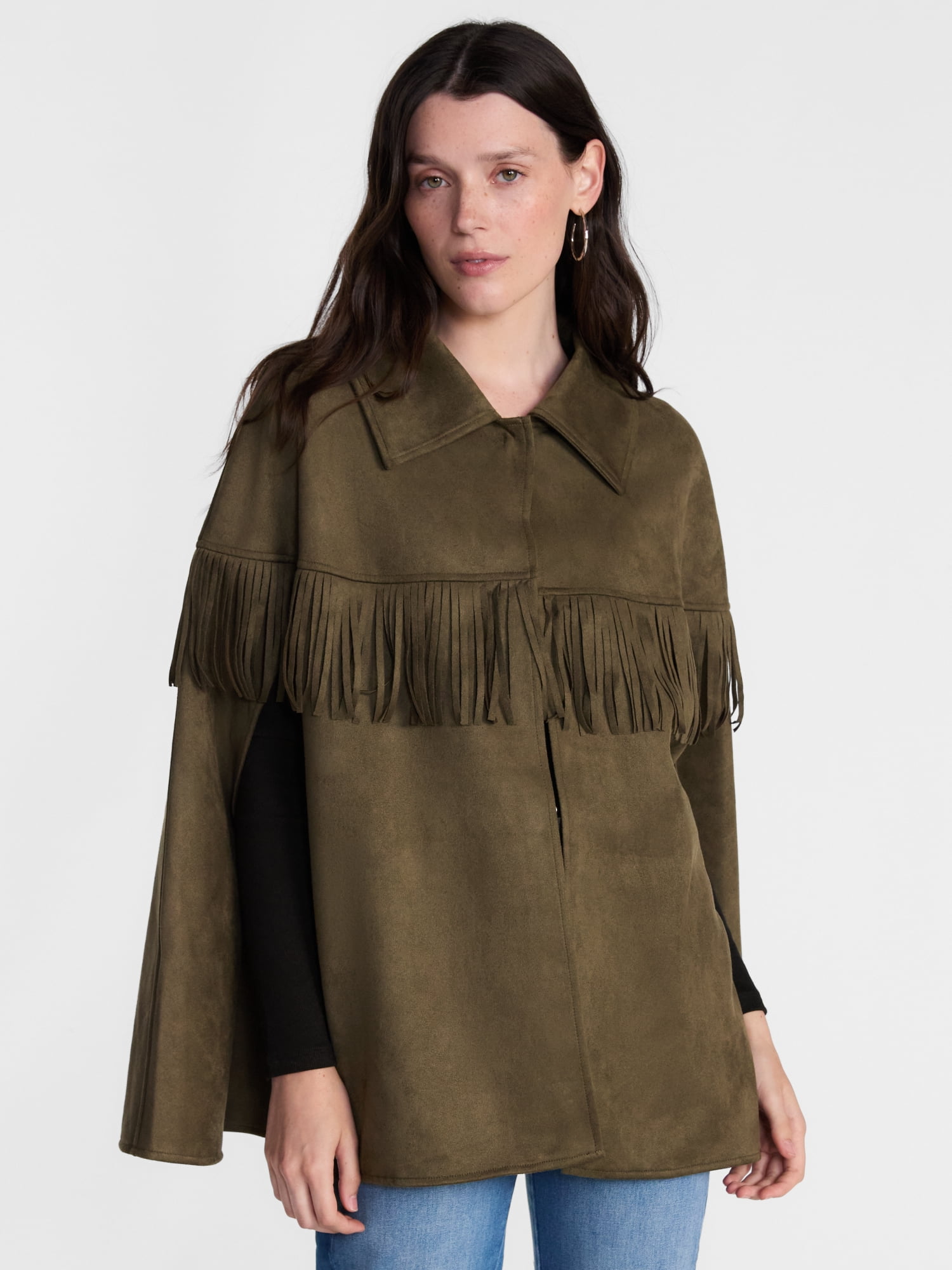 Scenario Women's Faux Suede Fringe Cape