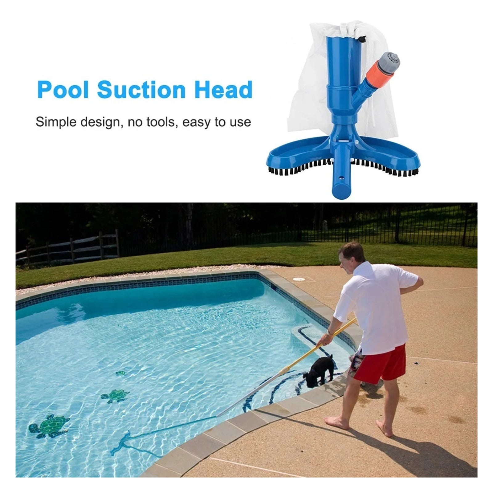Portable Pond Vacuum Underwater Cleaner with Brush Blue Crescent Shaped Professional Cleaning Tool ,Efficient Cleaning