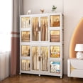 thumbnail image 3 of Holaki Portable Wardrobe Closet Storage Organizer, Kids Wardrobe Closet with Wheels, Collapsible Plastic Baby Wardrobe Storage Cabinet, 12 Magnetic Doors, 12 Cubes & 2 Hanging Rods with 16 Hangers, 3 of 11