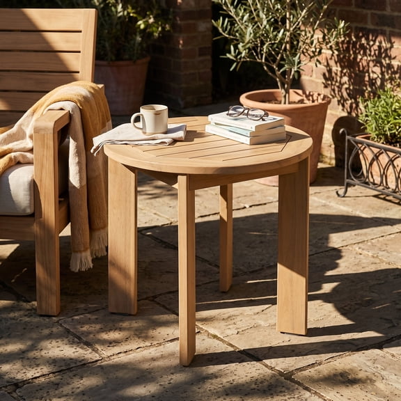 Christopher Knight Home 19.69" Acacia Wood Patio Side Table, Round Slatted Outdoor End Table, Light Teak