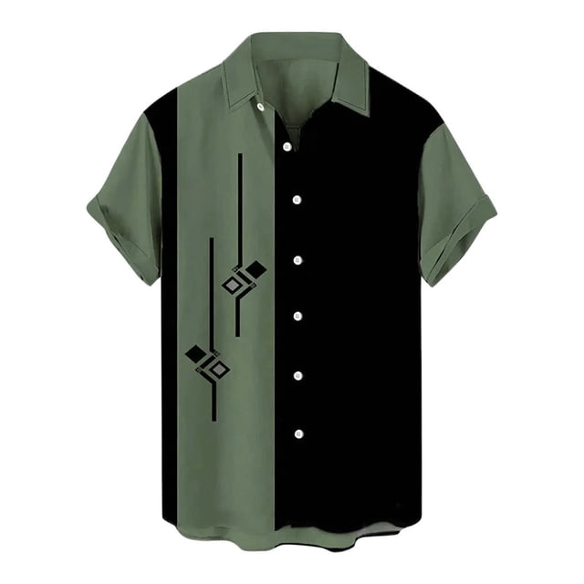 Camisas De Sport Para Hombre Camisa de manga corta con cuello vuelto y estampado suelto informal de Hawaii de verano para hombre (Black, M)
