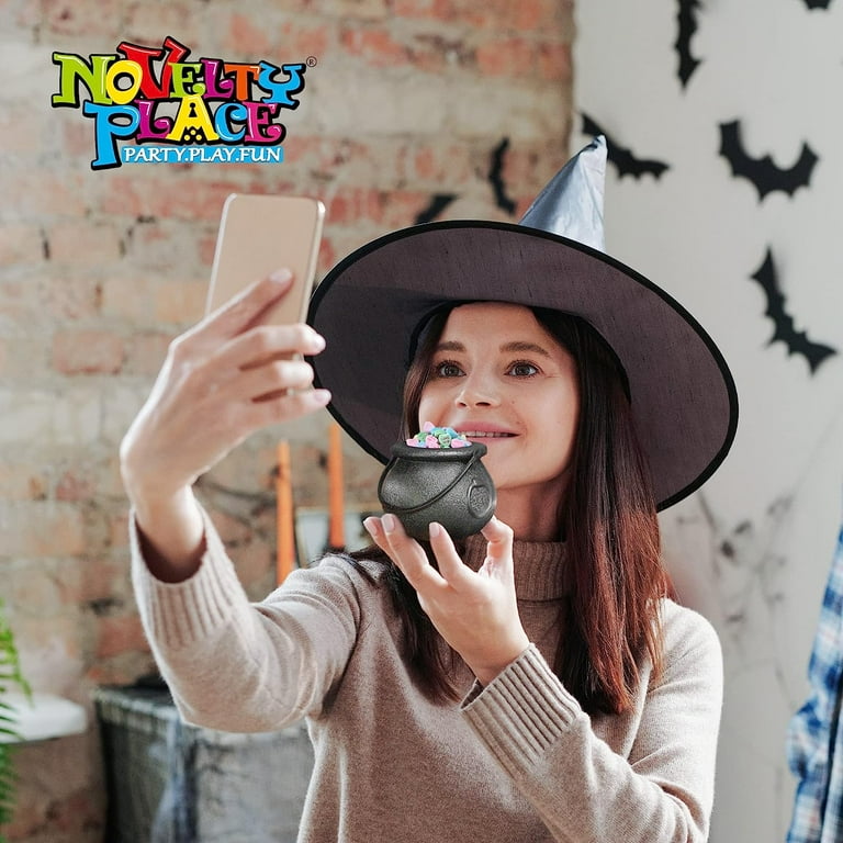 TETOU 3Pcs Mini Candy Cauldron Kettles, Plastic Hallowe'en Candy Bucket Witch S Trick Treat St Patrick S Day Decoration Kid Birthday Party Favors Flame Blac