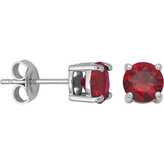 925 Sterling Silver Round Ruby Gemstone Birthstone Stud Earrings