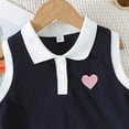 thumbnail image 5 of YDFCWXW Girls 2 Piece Outfits Preppy Heart Graphic Polo Shirt Sleeveless Collar Crop Tops and Pleated Skirt Set (Blue, 5-6 Years), 5 of 7
